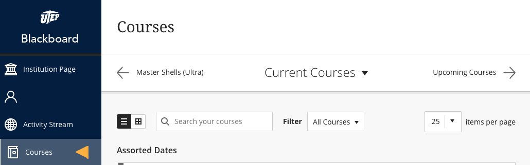 Description of my courses area. it displays a list of your courses